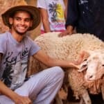 a person holding a sheep